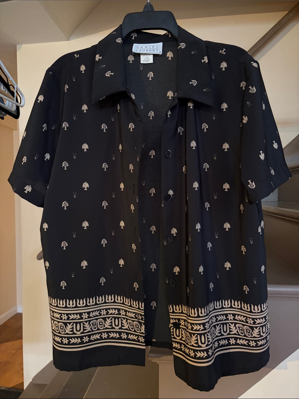 Daniel Laurent Black Short Sleeve Button-Down Vintage style Shirt